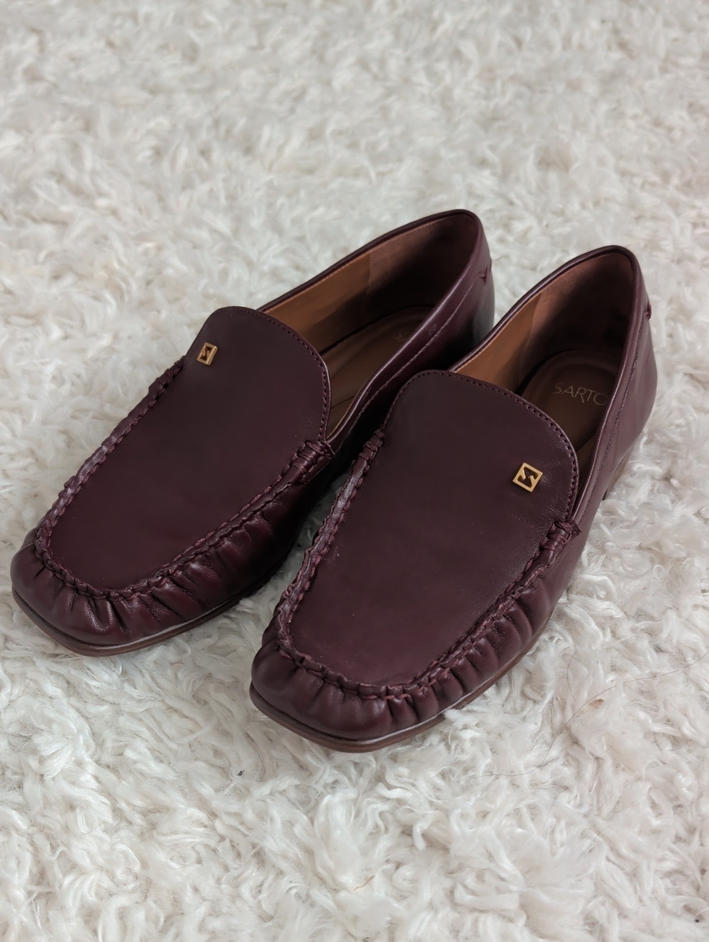 SARTO By Franco Sarto Women's Burgundy Leather Slip-On Loafers